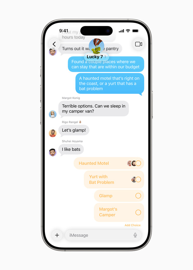 Se muestran los resultados de una encuesta en la app Mensajes en un iPhone 16 Pro.