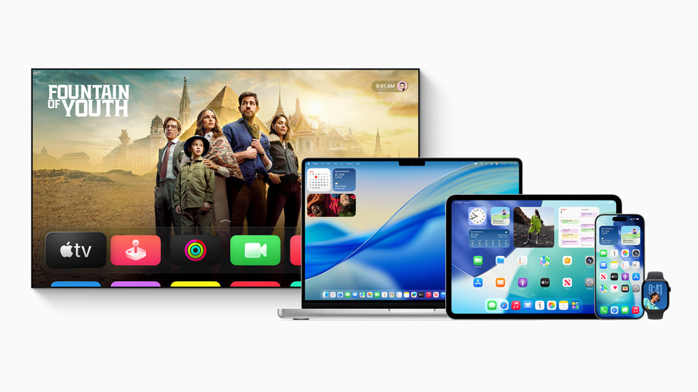 Apple TV, MacBook Pro, iPad Pro, iPhone 16 Pro y Apple Watch Series 10. 