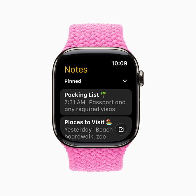 L’app Notes est affichée sur l’Apple Watch d’une personne.