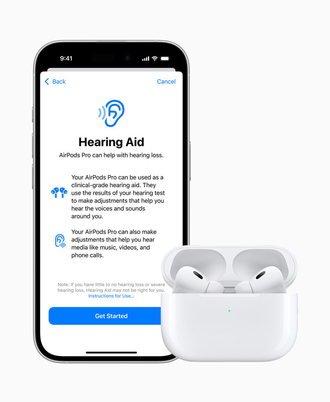 Fitur Alat Bantu Dengar ditampilkan pada iPhone 16 Pro dengan AirPods Pro. Fitur Alat Bantu Dengar ditampilkan pada iPhone 16 Pro dengan AirPods Pro.