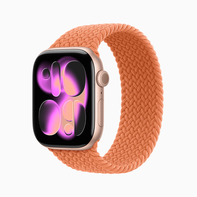 Apple Watch Series 11 in roségoudkleurig aluminium.