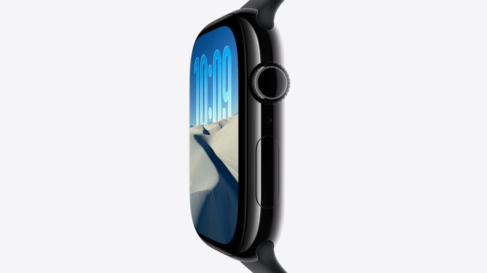 Schuin zijaanzicht van een wijzerplaat op Apple Watch Series 11.