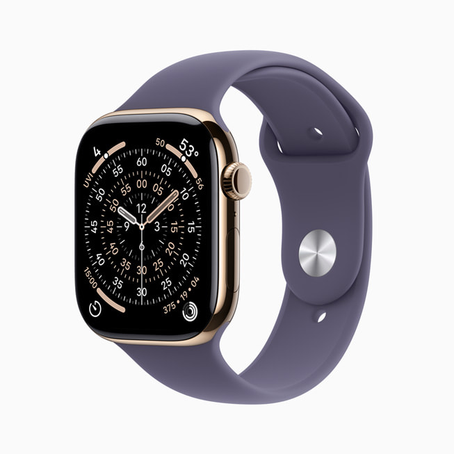 Apple Watch Series 11 in goudkleurig titanium.