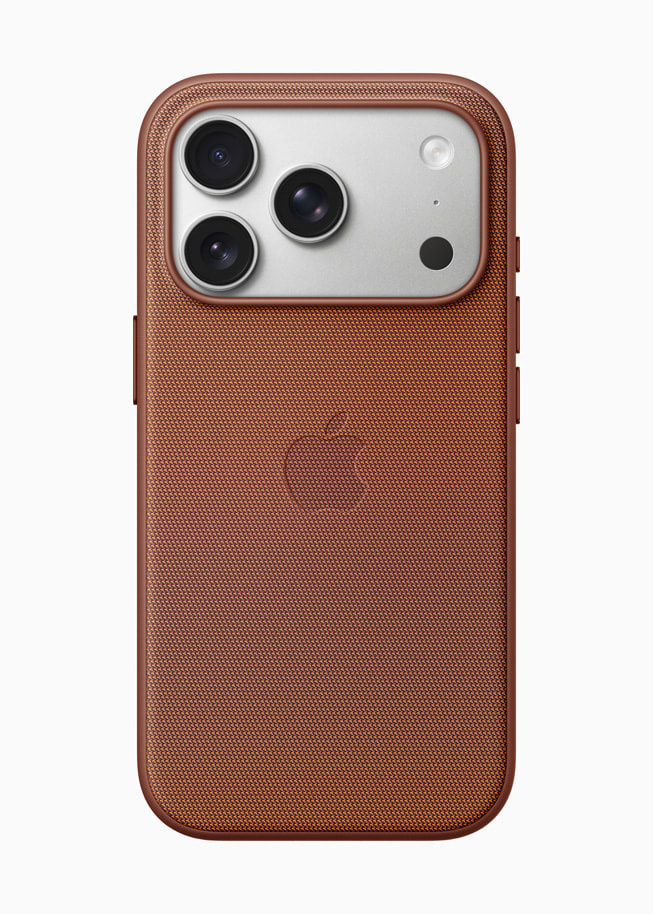 iPhone 17 Pro shown in a TechWoven Case in sienna.