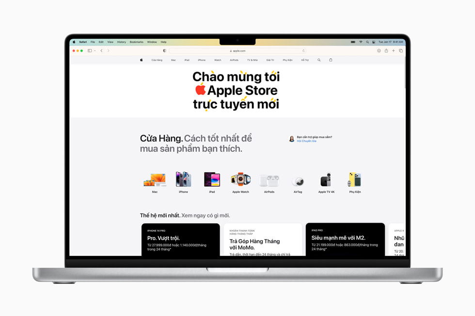 Wietnamska witryna sklepu internetowego Apple Store pokazana na MacBooku Pro.