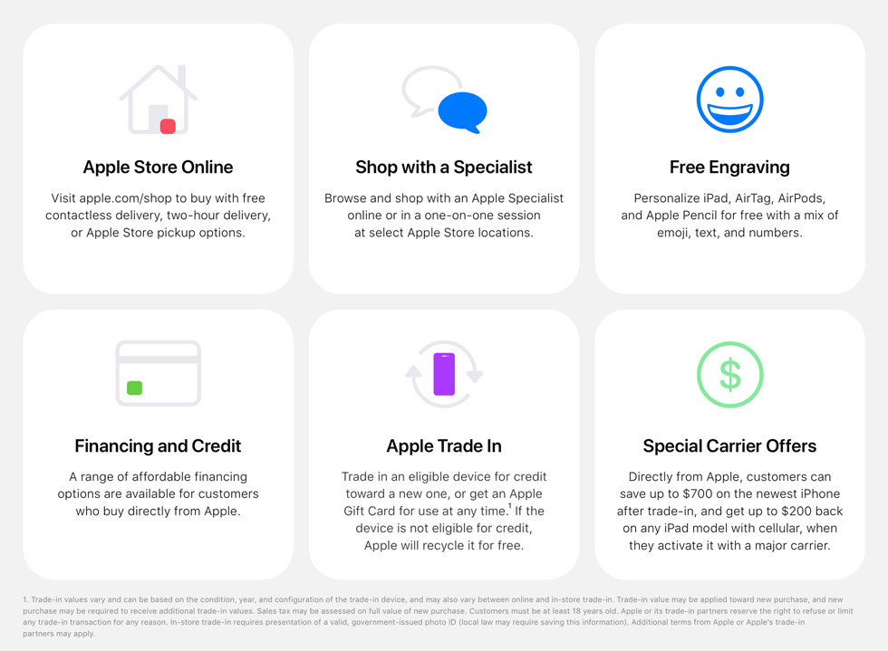 Variety of retail services offered by Apple .