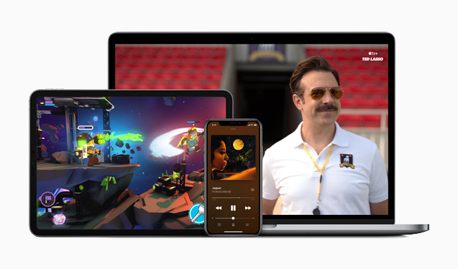 MacBook Pro, iPad Pro ve iPhone 11 Pro’nun bir aile fotoğrafı. 
