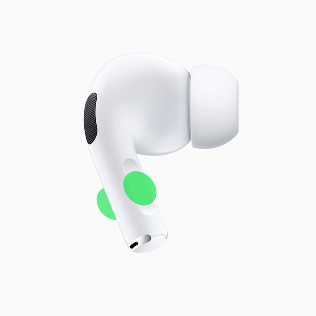 AirPods Pro’daki sesi kapatma ve açma denetimlerinin yakından görünümü.