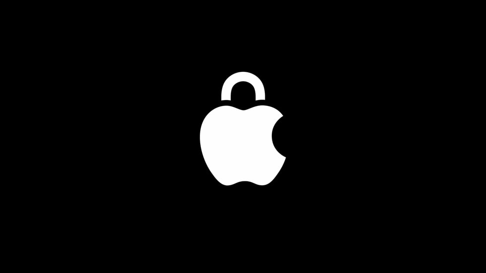 Siyah ekran üzerinde Apple gizlilik logosu gösteriliyor.