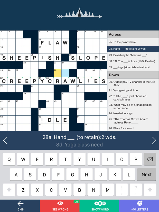 “Tiny Crossword” 게임의 한 장면.