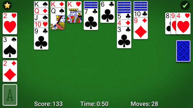 “Solitaire by MobilityWare” 게임의 한 장면.
