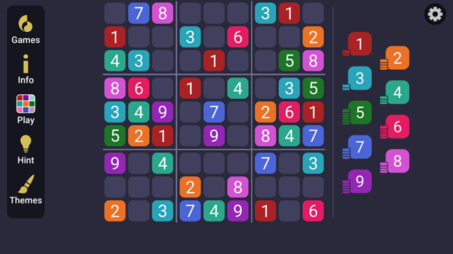 “Sudoku Simple” 게임의 한 장면.
