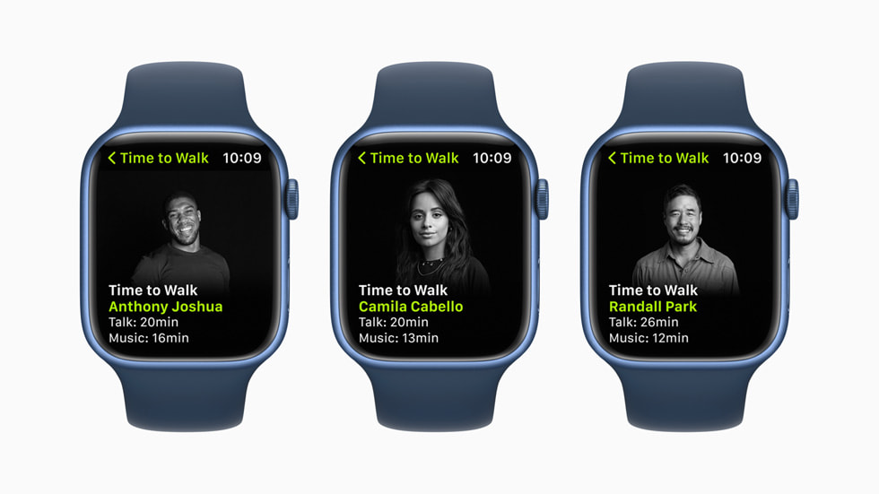 حلقات "وقت المشي" تُبرز أنتوني جوشوا، وكاميلا كابيلو، وراندال بارك عبر ثلاث ساعات Apple Watch Series 7.