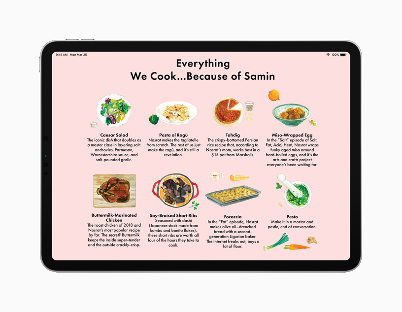 iPad affichant un article portant sur la cuisine.