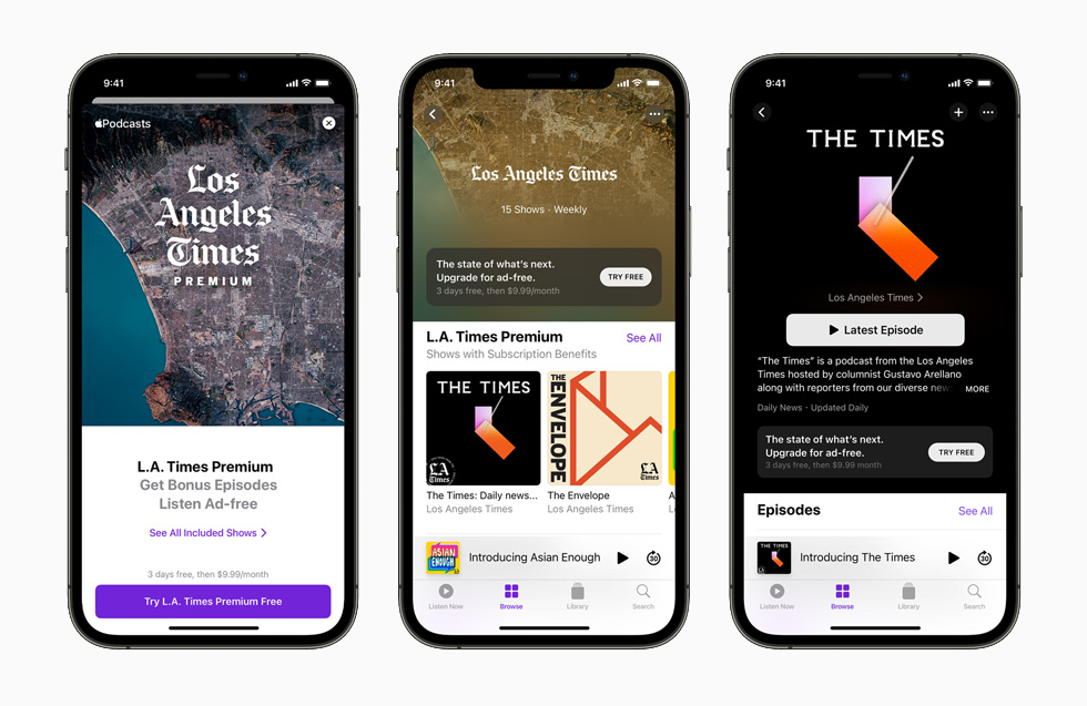 Apple Podcasts Subscriptions 및 채널을 보여주는 iPhone 12 Pro. 