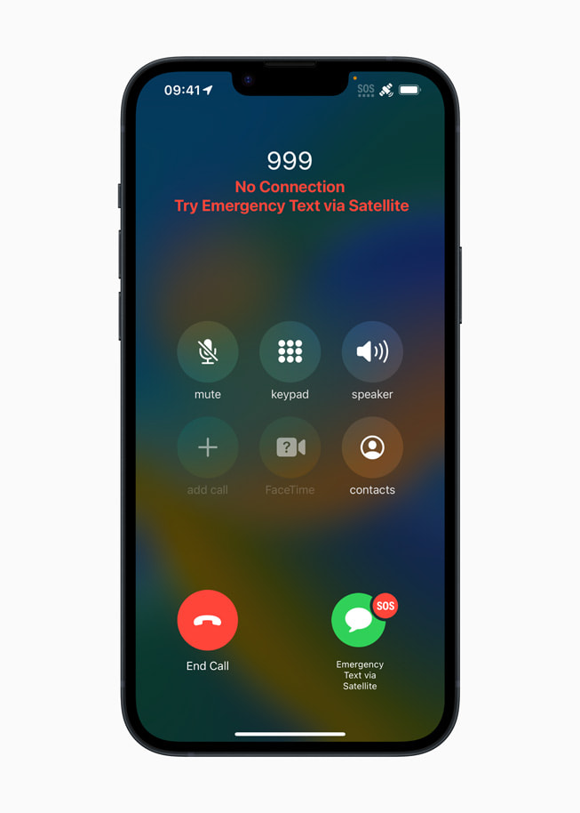 SOS-tekstbericht via satelliet op iPhone 14 Plus.