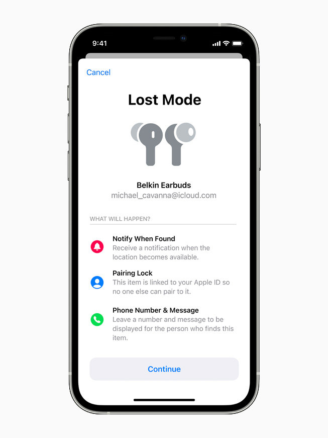 iPhone 12 Pro ekranında Kayıp Modu’nda Belkin kulaklık görüntüleniyor.