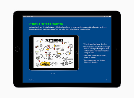 iPad met Iedereen is Creatief in het Engels op het scherm.