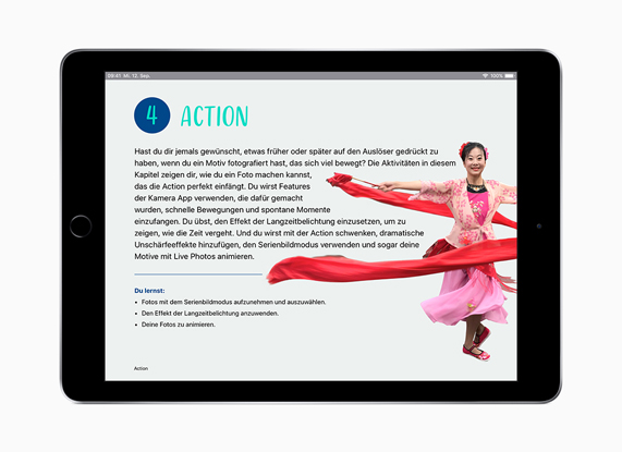 iPad avec La créativité pour tous affiché en allemand à l'écran.