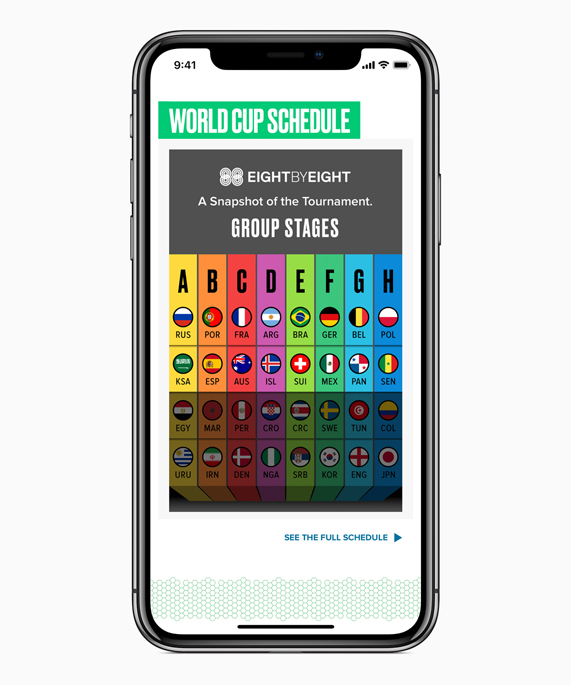 iPhone X’daki Apple News Uygulaması’nda Eight by Eight’ten Dünya Kupası maç programı
