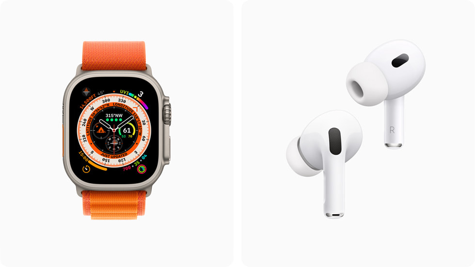 Pokazane są Apple Watch Ultra oraz AirPods Pro (2. generacji).
