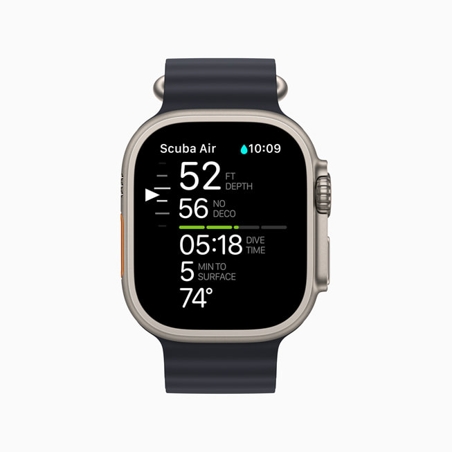 Aplikacja Oceanic+ wyświetlana na Apple Watch Ultra.