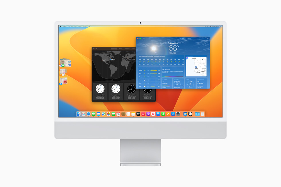 날씨 및 시계 앱을 보여주는 Mac.