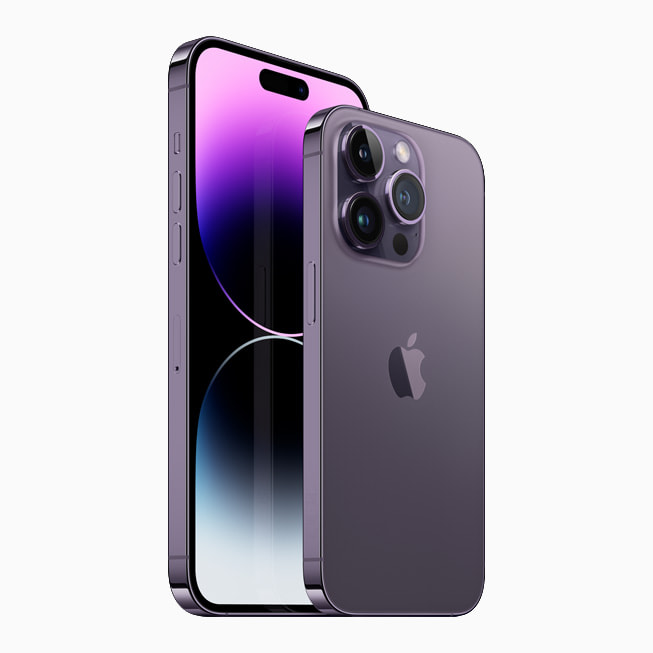 新しいディープパープルの仕上げのiPhone 14 ProとiPhone 14 Pro Max。
