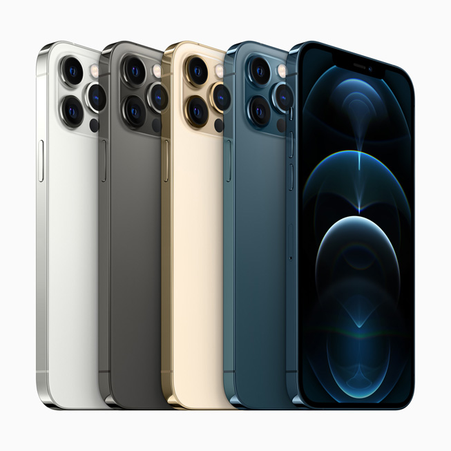 iPhone 12 Pro Max의 다섯 가지 모델은 다양한 색상, 프로급 카메라 시스템 및 전면 화면의 Super Retina HDR 디스플레이를 자랑한다.