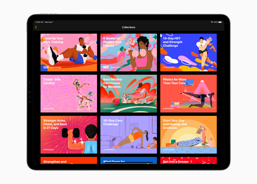 المجموعات معروضة في +Fitness على iPad.