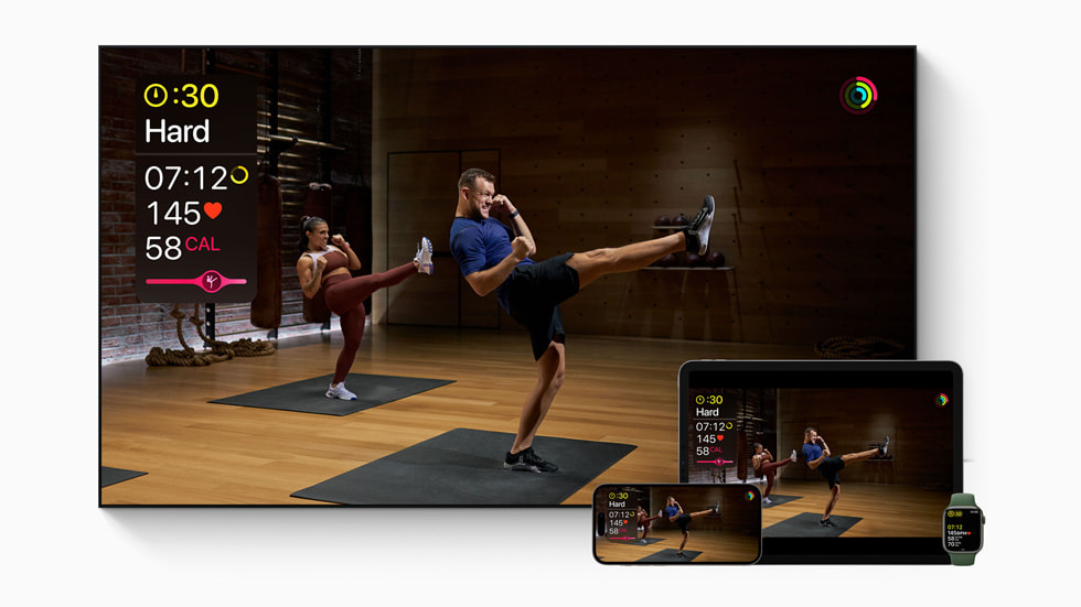 تمرين الملاكمة معروض في +Apple Fitness على iPad وiPhone وApple Watch.