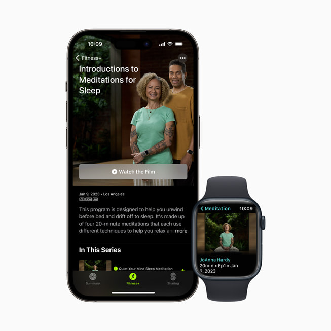 موضوع "مدخل إلى التأملات الموجهة من أجل النوم" الجديد معروض في +Apple Fitness.