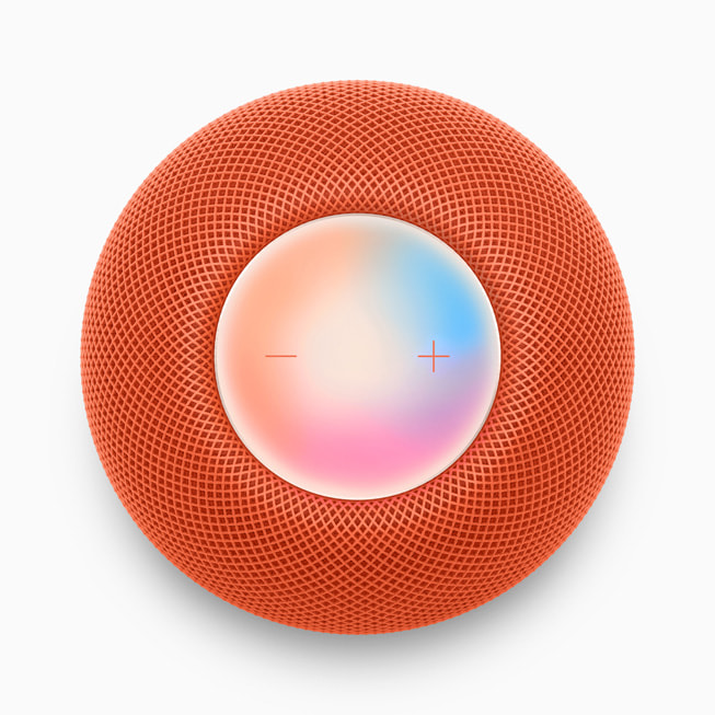 Bruk av Siri på en HomePod mini i oransje.