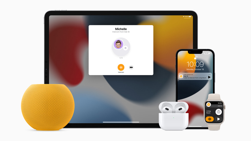 HomePod miniは、iPad、iPhone、Apple Watch、AirPodsと一緒に利用できます。