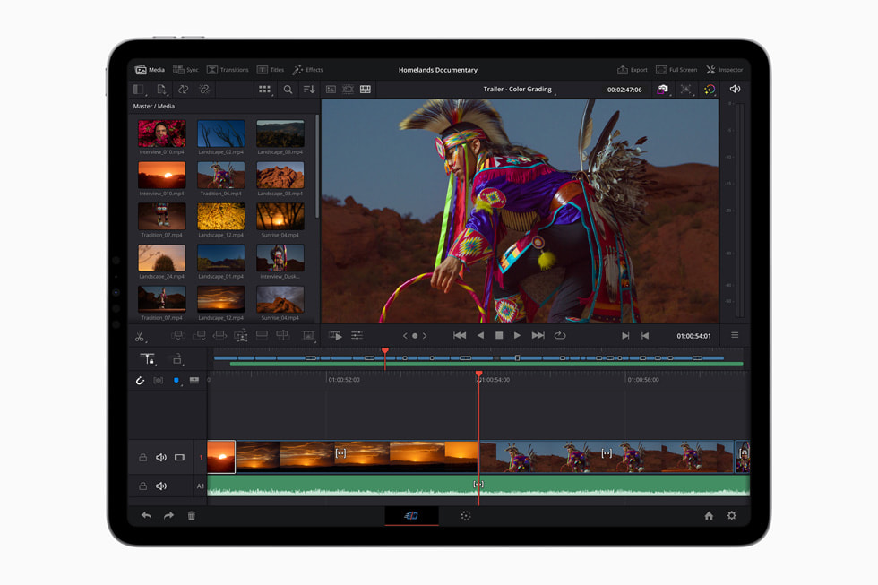 iPad Pro’da DaVinci Resolve kullanılarak bir video düzenleniyor.