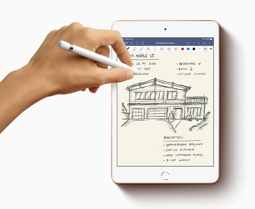 iPad mini ve Apple Pencil ile alınan taslak mimari notları.