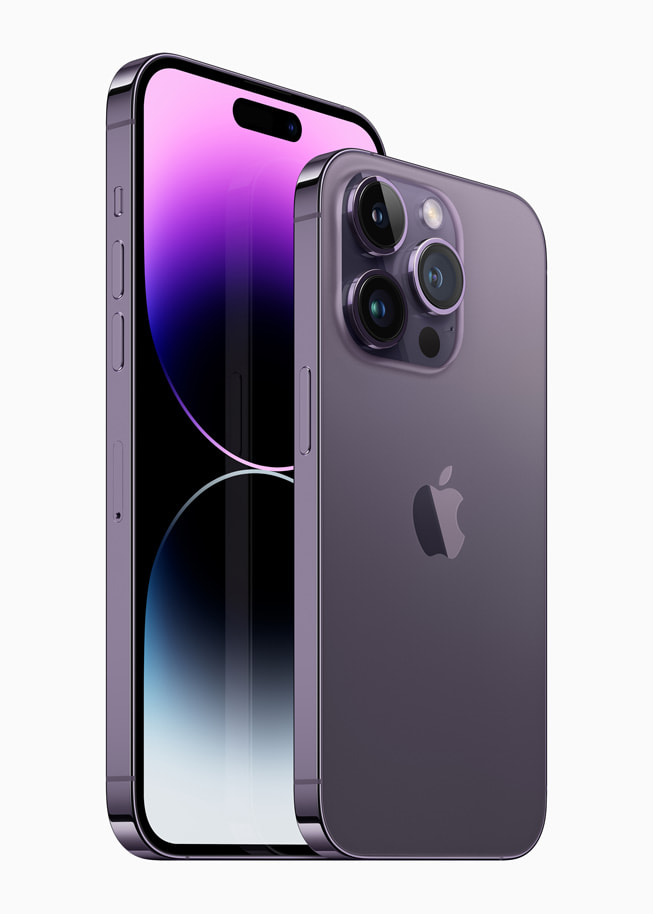 Derin mor iPhone 14 Pro ve iPhone 14 Pro Max.