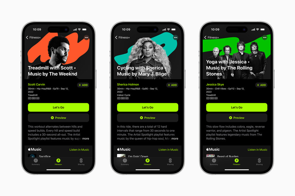 سلسلة Artist Spotlight في Apple Fitness+ بتمارينها الجديدة التي تضم موسيقى ذا ويكند، وماري جي بلايج، والرولينغ ستونز على iPhone 14 Pro.
