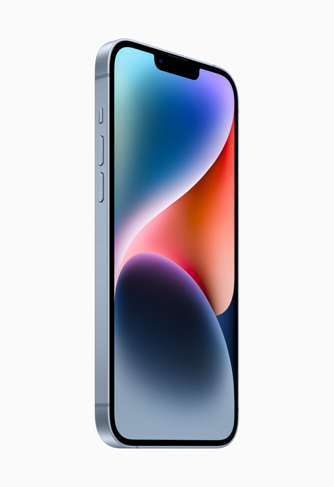 iPhone 14 Plus i blå.