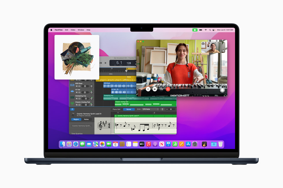M2搭載の新しいMacBook Airの画面に表示された、プロのワークフロー。