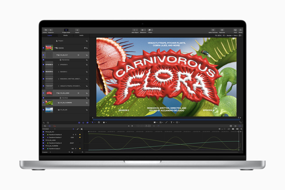 M2 Pro çipli MacBook Pro’da Motion uygulaması.