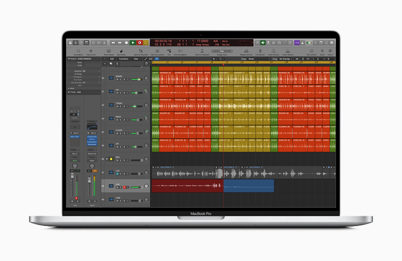 MacBook Pro上のLogic Pro Xインターフェイス