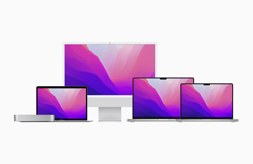 새로운 Apple Silicon을 보여주는 4개의 Mac 화면.