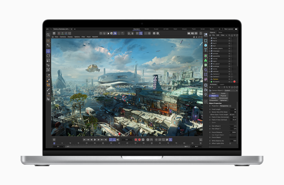 전문 애니메이션 편집 작업을 보여주는 MacBook Pro 화면.
