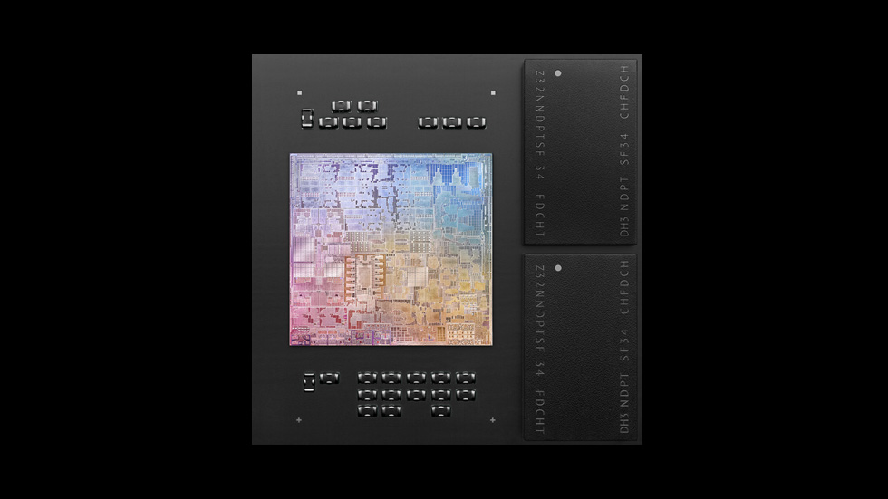 M1’in üstten görünümü, system on a chip teknolojisinin karmaşık devrelerini gösteriyor.