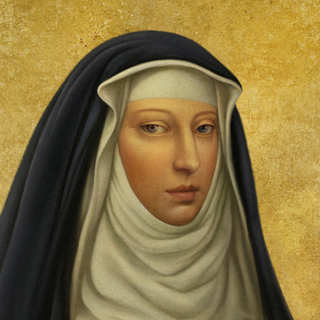 Apple Music Classical için özel olarak yaptırılmış Hildegard von Bingen portresi.