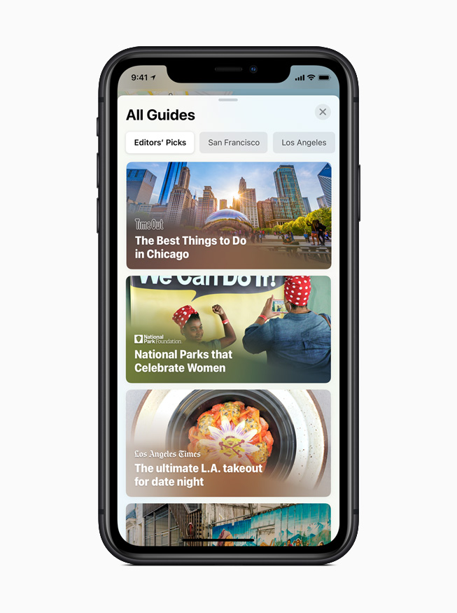 iOS 14’te Harita uygulamasında yeni Rehberler özelliği. 