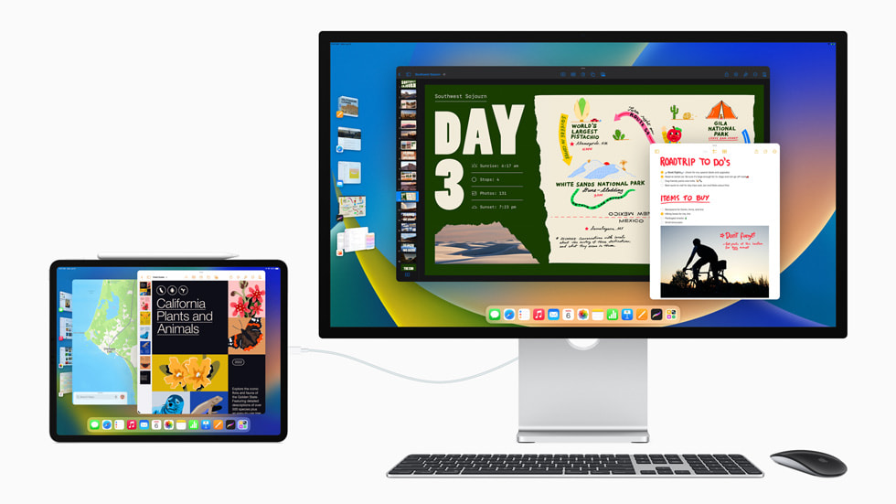 Profesyonel bir kullanıcının bağlı Mac ve iPad’inde açık olan birden fazla uygulama gösteriliyor.