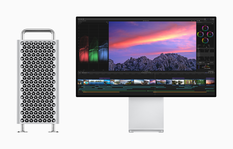Mac Pro와 함께 Pro Display XDR에서 구동 중인 Final Cut Pro X.