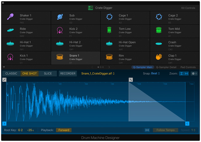 Logic Pro X’te Elektronik Bateri Tasarımcısı aracı.